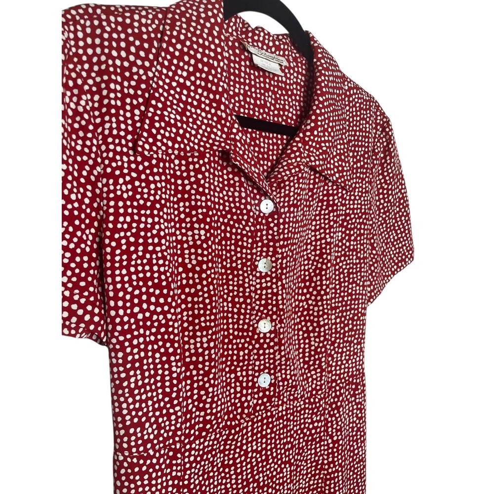 Vintage 80s 90s Norm Thompson Red White Dotted Collared Maxi Dress Size Medium - Picture 2 of 6